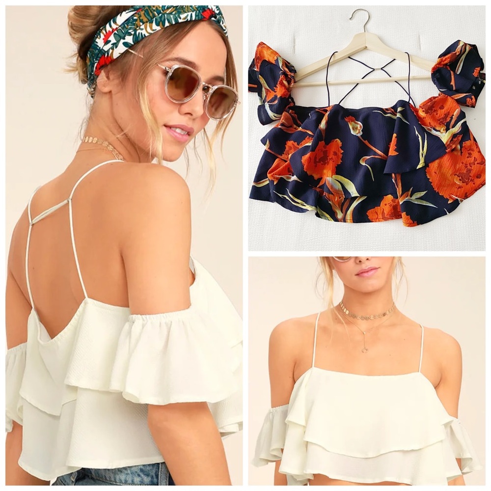 Lulus Floral Print Off Shoulder Crop Top
